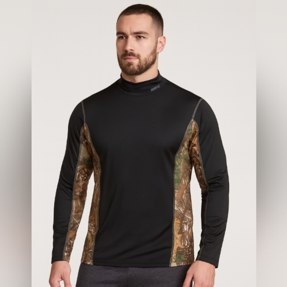 Rocky Microfiber Half Turtle Neck Pullover Shirt Black Brown XL